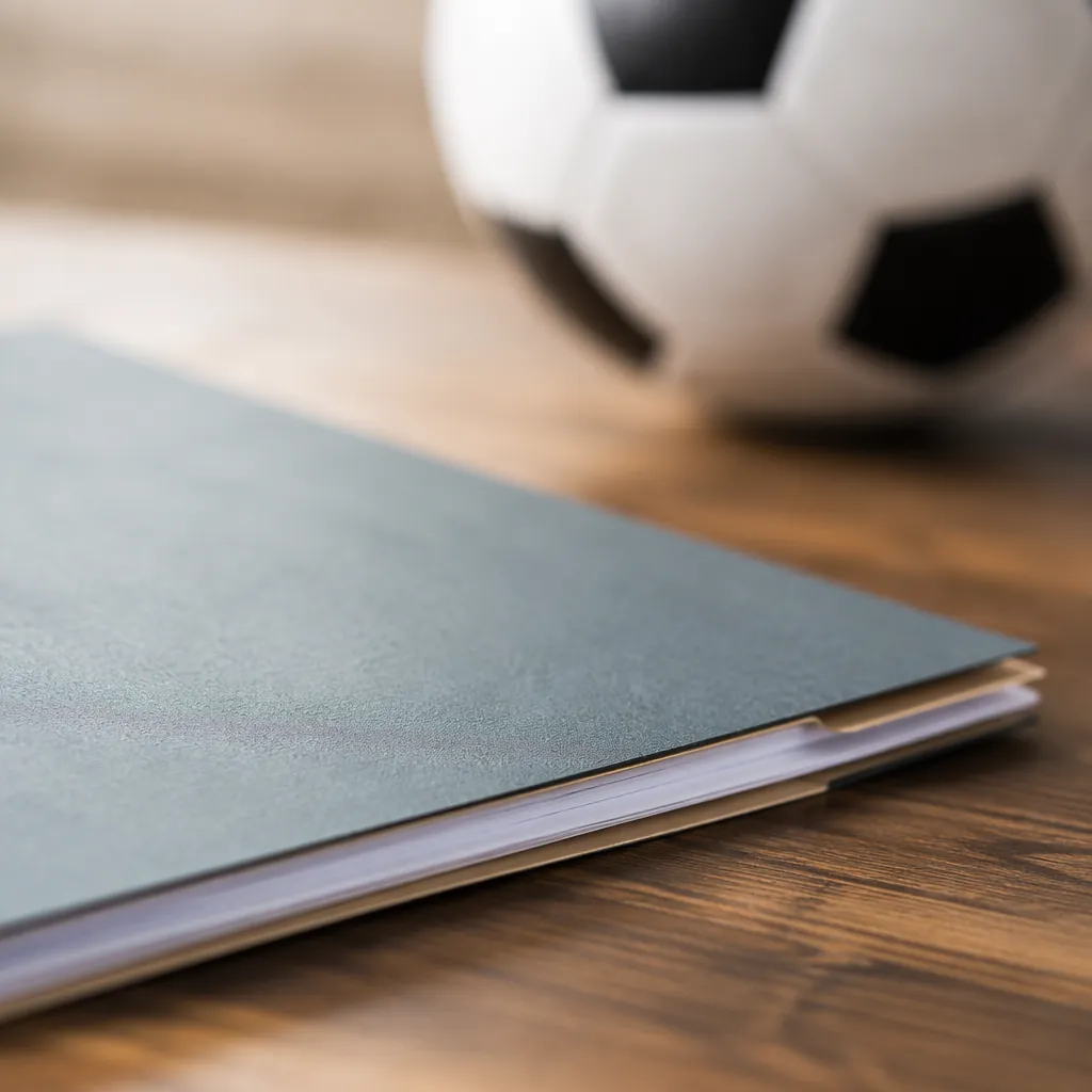 Close up of a generic official document folder placed on a wooden table, blurred
