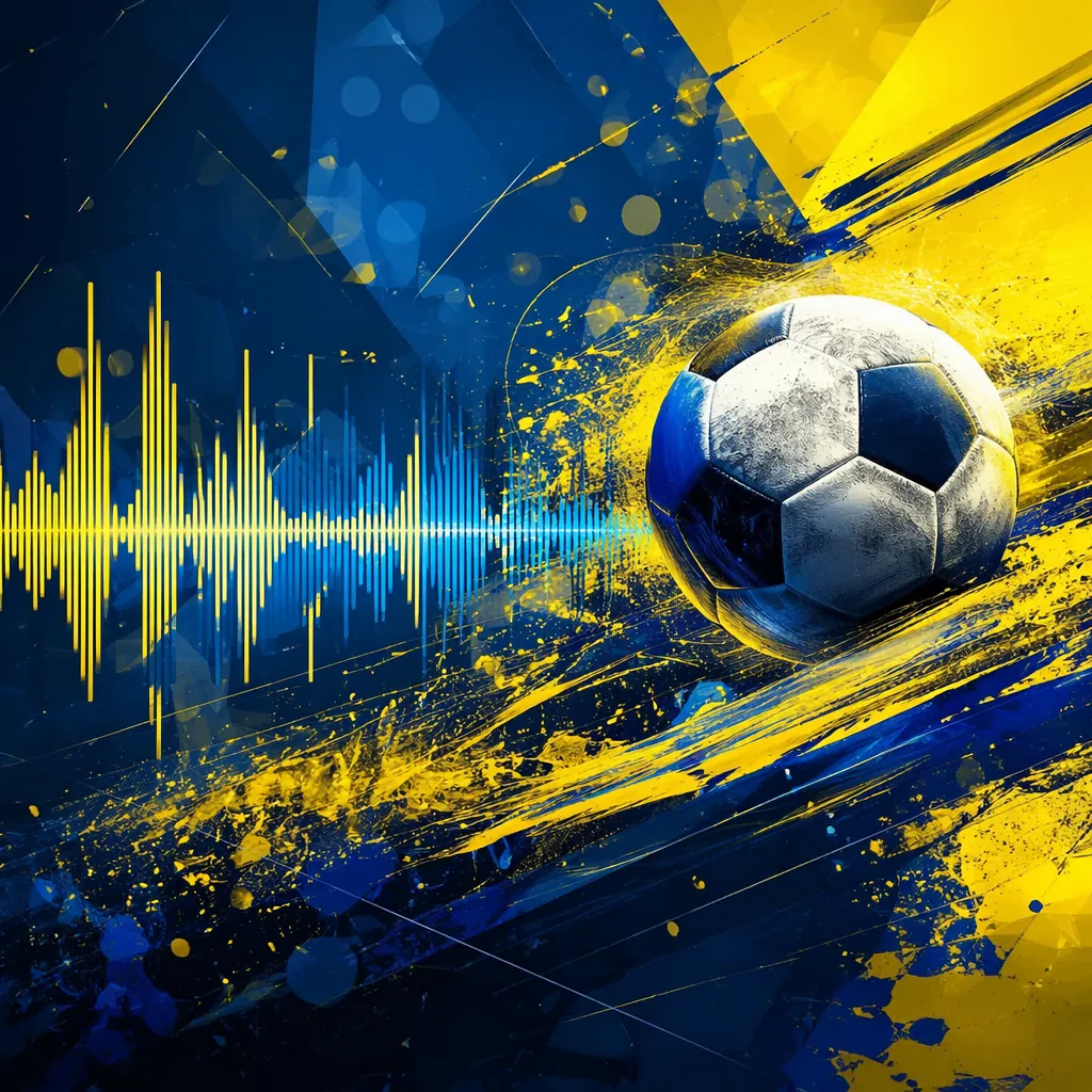 Abstract dynamic football themed background with sound wave graphics, bright yel