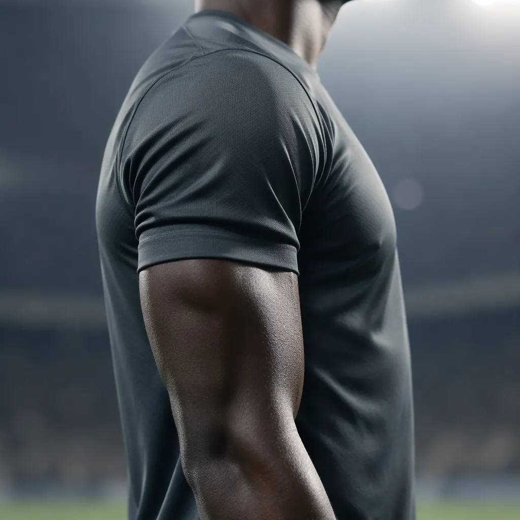 Close-up of well-defined muscle silhouette of a male football player wearing a p