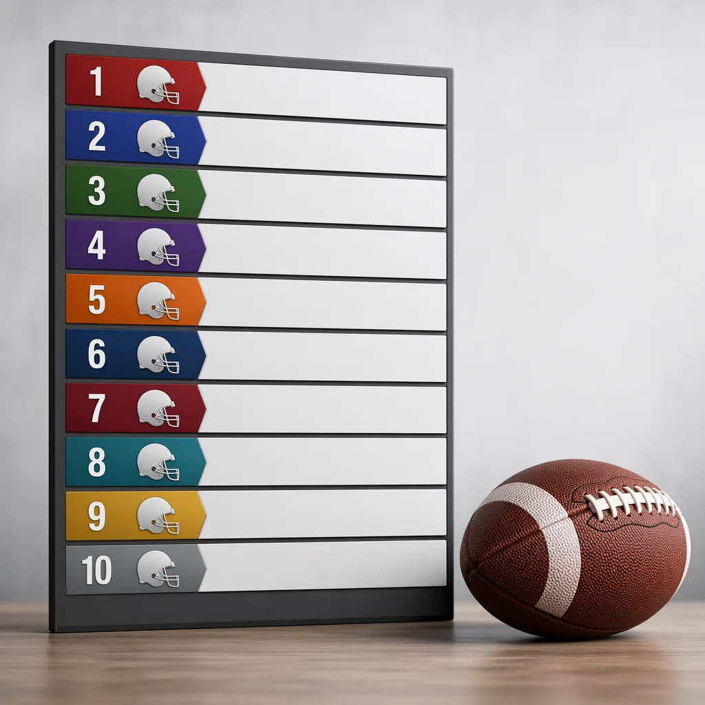 Generic mockup of a football ranking list with neutral numbering, no real team n
