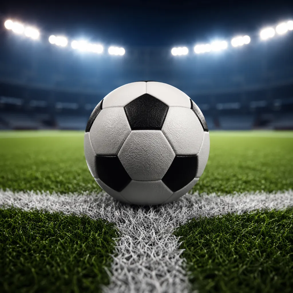 Close up shot of a football placed on the center mark of a pristine football pit