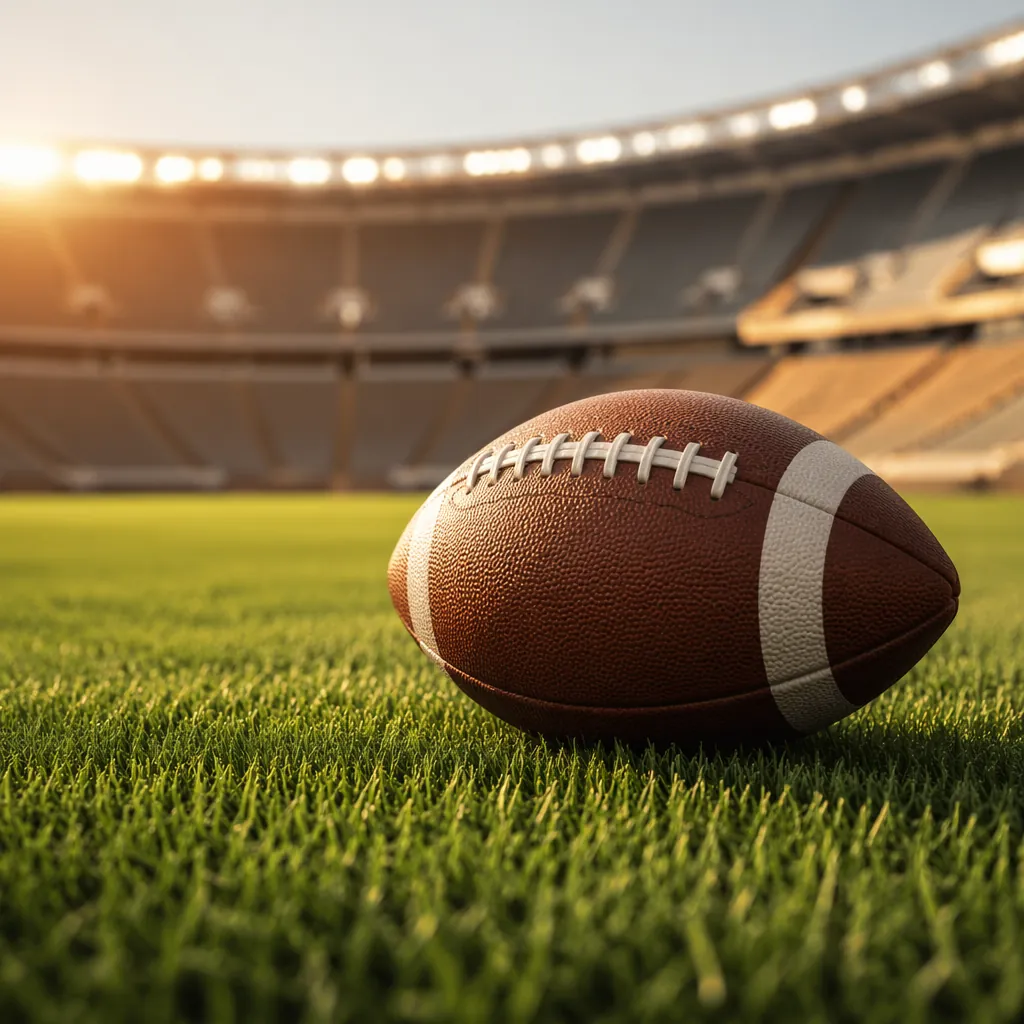 Close-up shot of a generic football resting on a perfectly manicured World Cup p