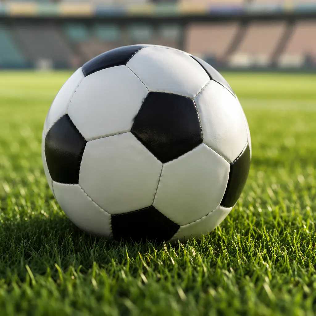 Close up shot of a generic black and white soccer ball resting on well-maintaine