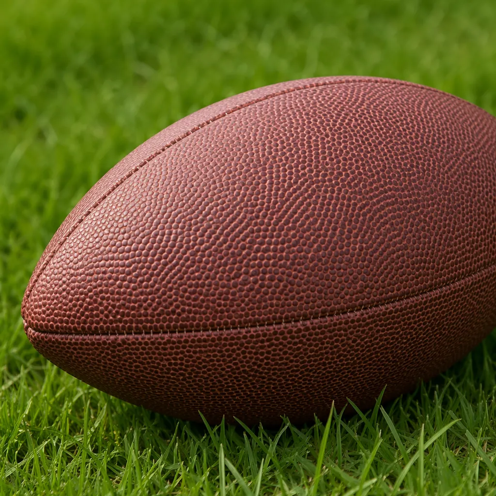 Close up of generic football with green grass background, soft natural lighting,