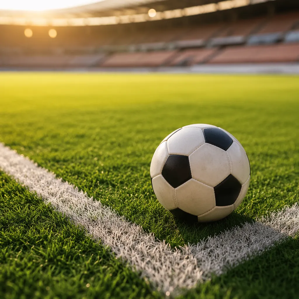 Close-up shot of a green football pitch corner with a football placed near the w