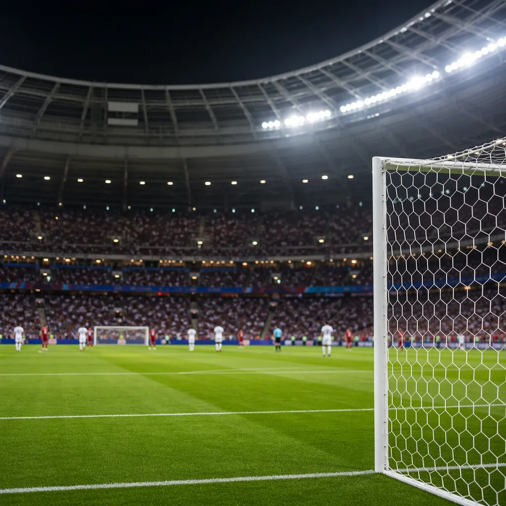 Generic football stadium interior during a World Cup match, blurred crowd in the