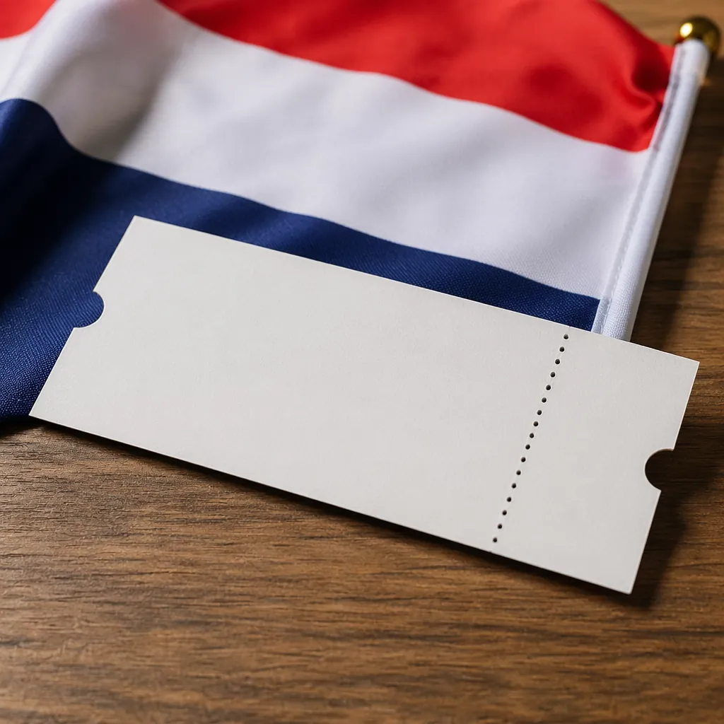 Close up shot of a generic blank football match ticket placed on a wooden table 