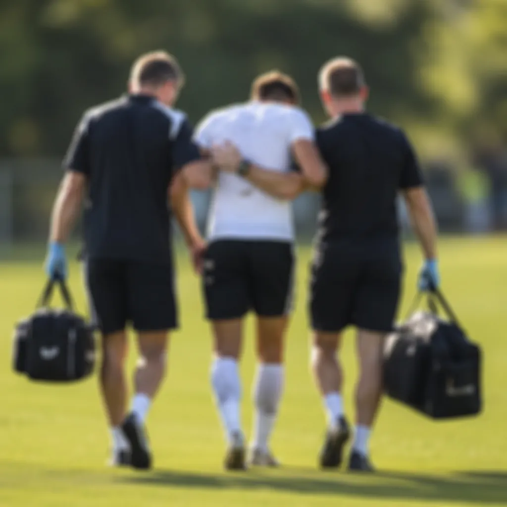 Blurred shot of medical staff supporting a football player walking off a trainin