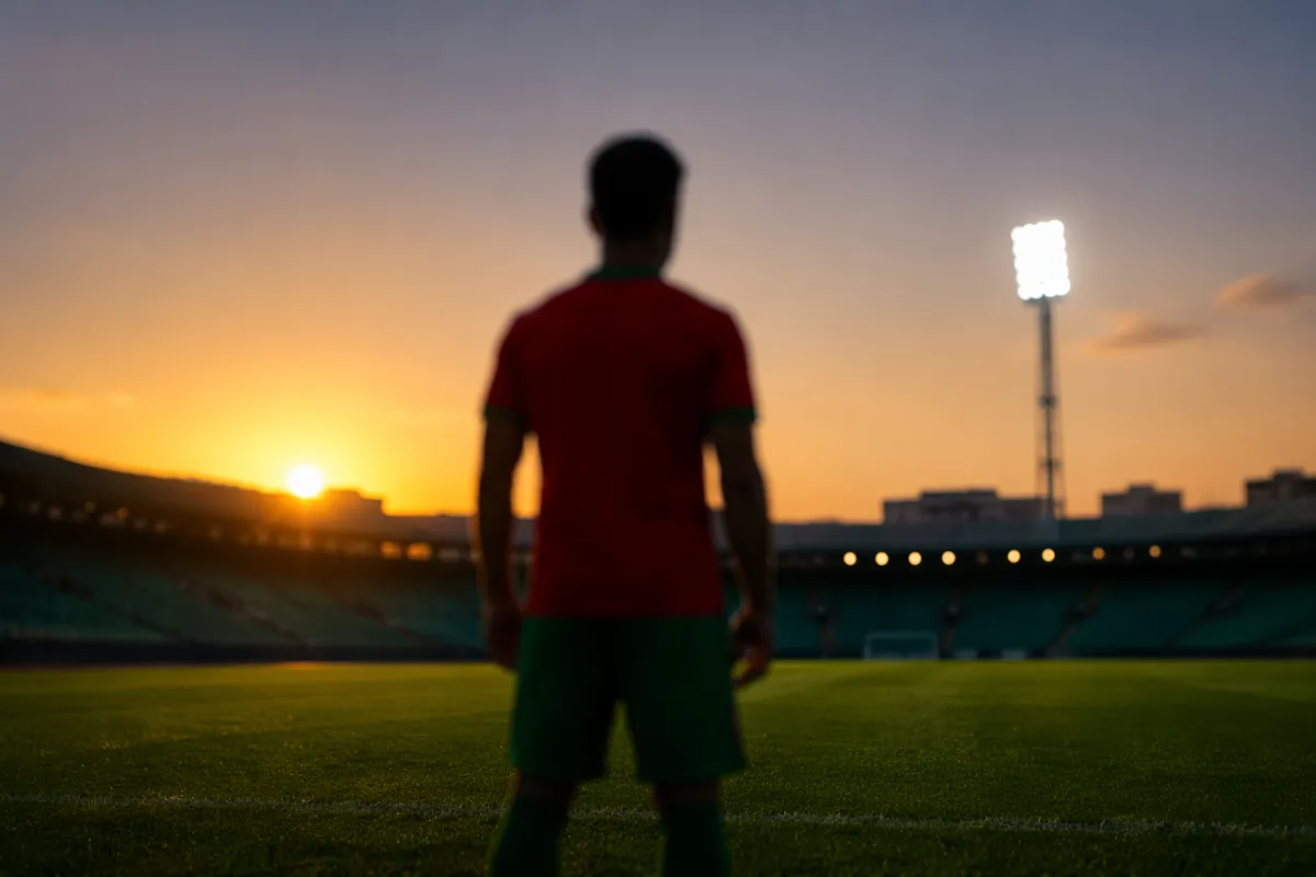 Editorial news header image, blurred silhouette of a male football player wearing red and 