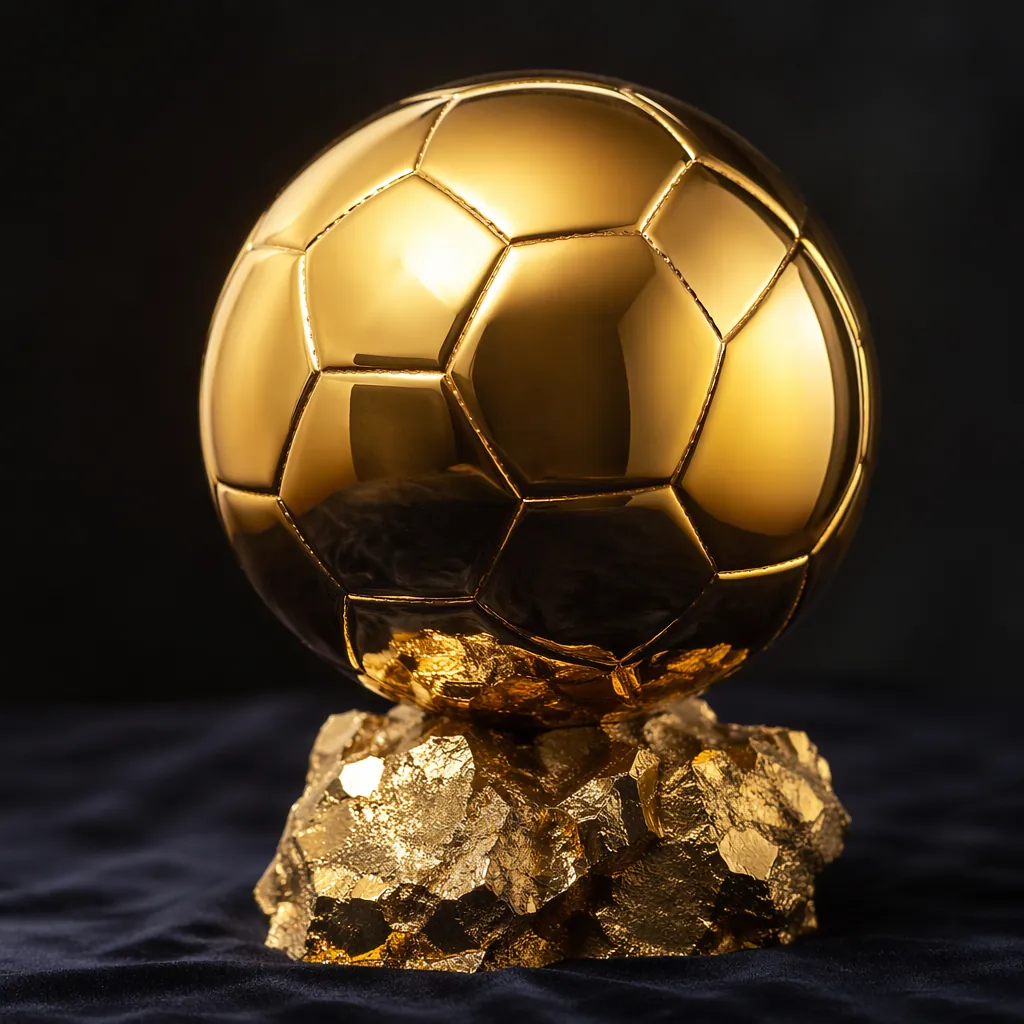 Close-up shot of a generic golden football trophy on a dark velvet surface, soft