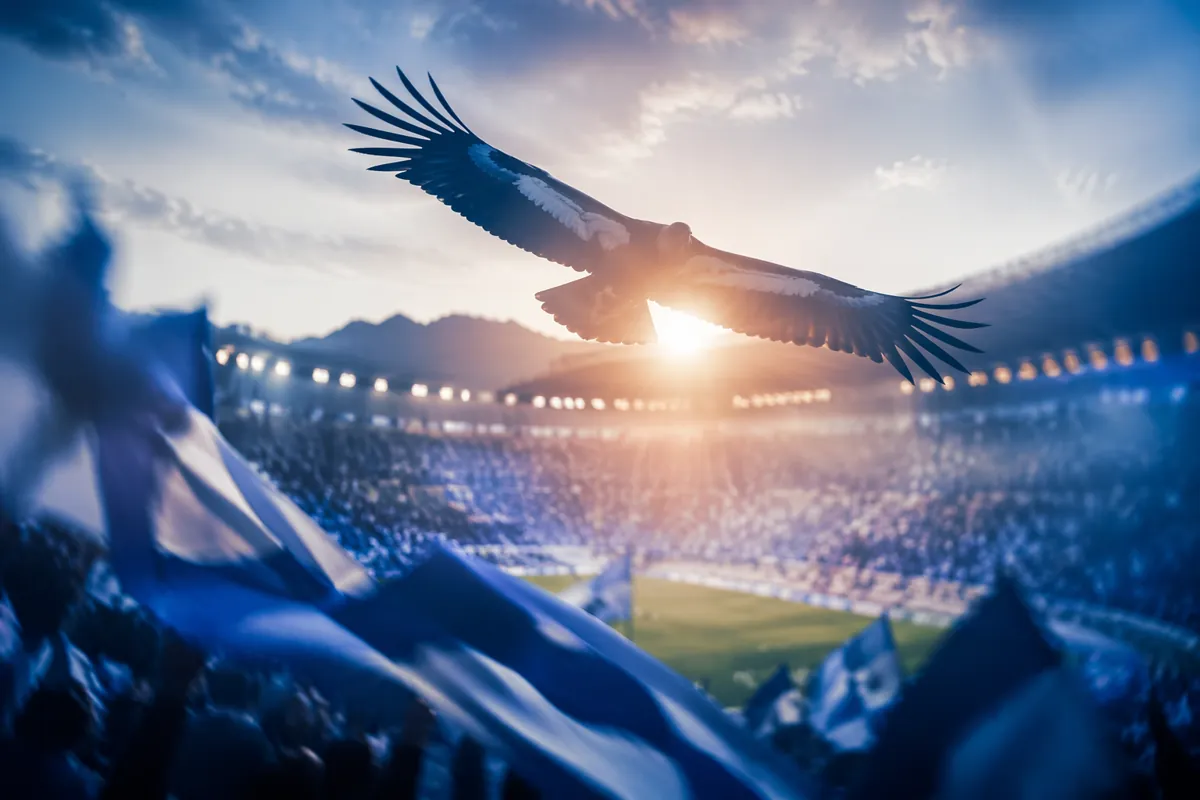Professional sports news header image, blue and white color tone, abstract silhouette of f