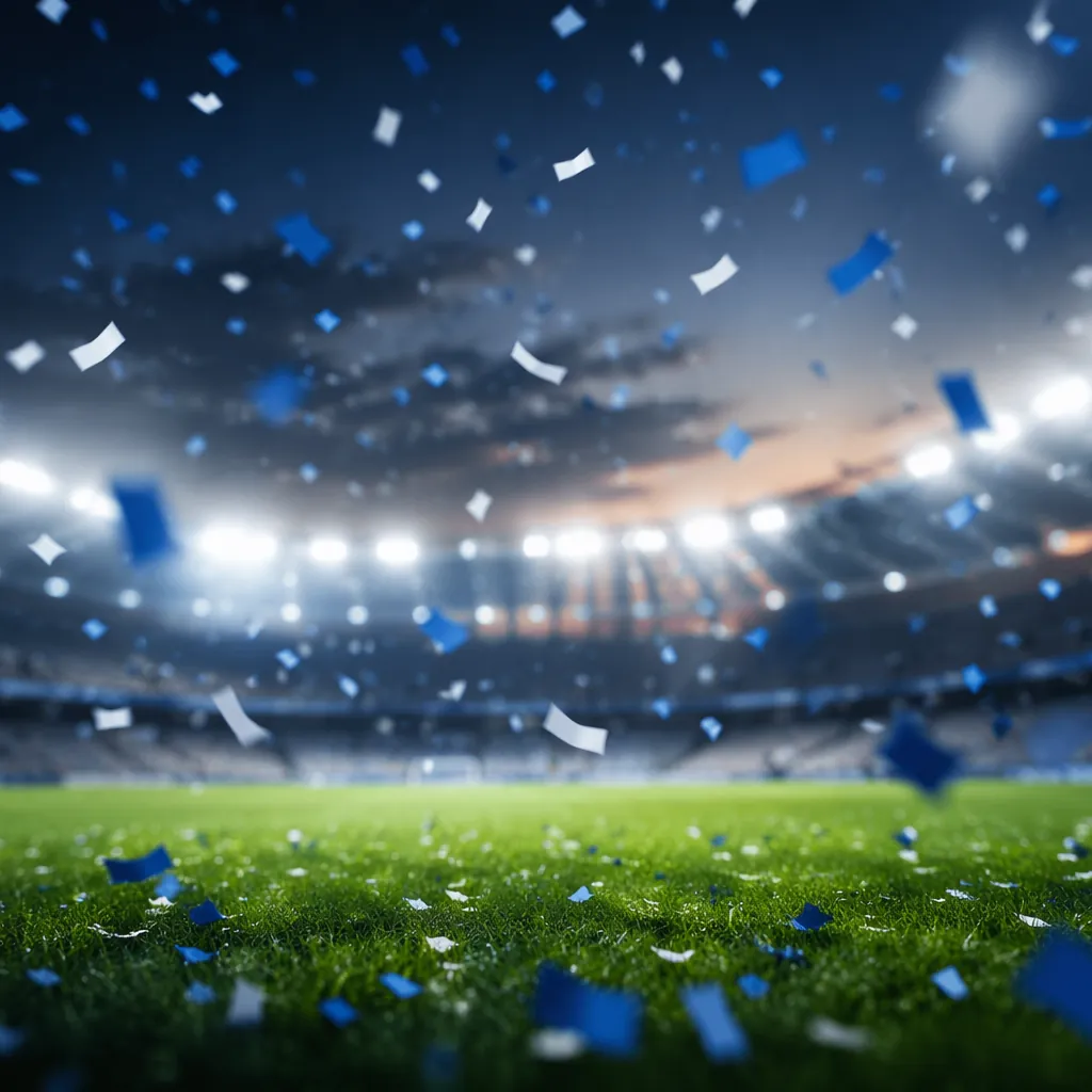 Abstract football match atmosphere image, blurred football field with green gras