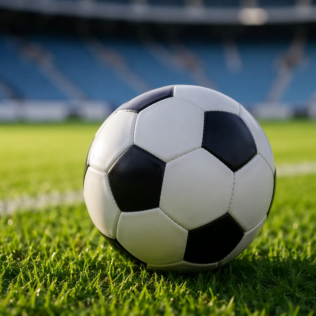 Close up shot of a plain black and white football resting on well-groomed grass