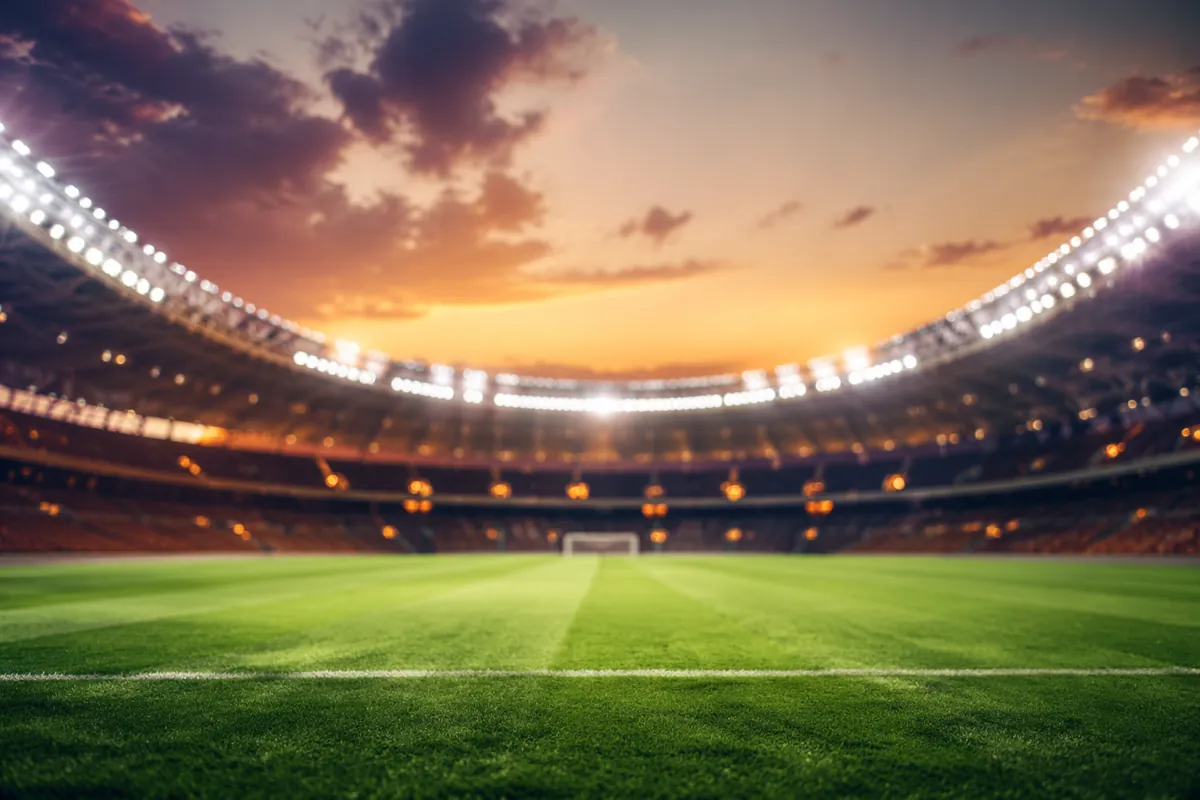 Professional sports news header image, blurred background of a modern World Cup football s